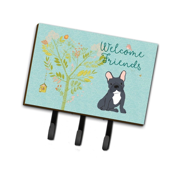 Carolines Treasures Welcome Friends Black French Bulldog Leash or Key Holder, 6 x 2 x 9 in. BB7632TH68 - main